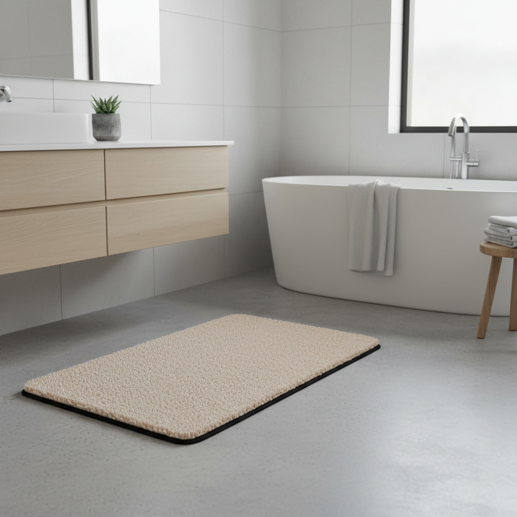 Langhaarige Badematte | Rutschfester Badezimmerteppich 60x90 cm